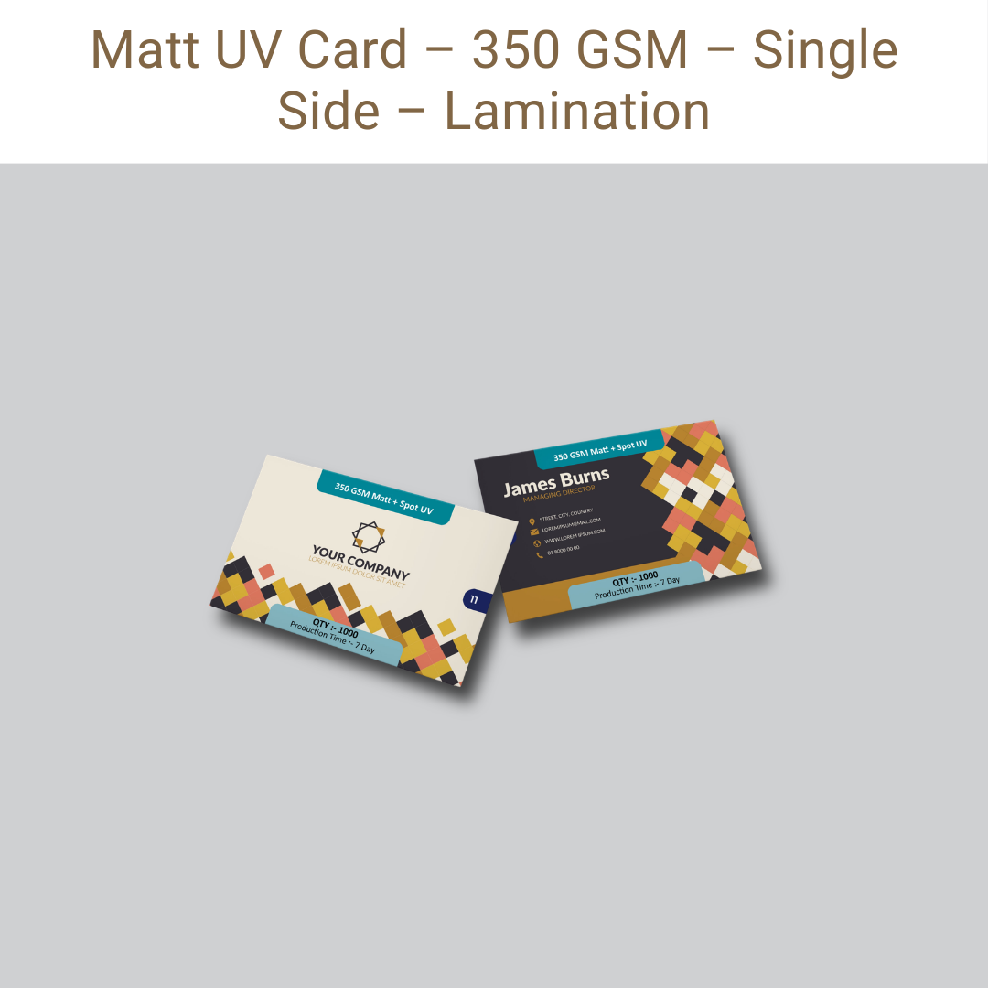 Picture of Matt UV Card – 350 GSM – Single Side – Lamination