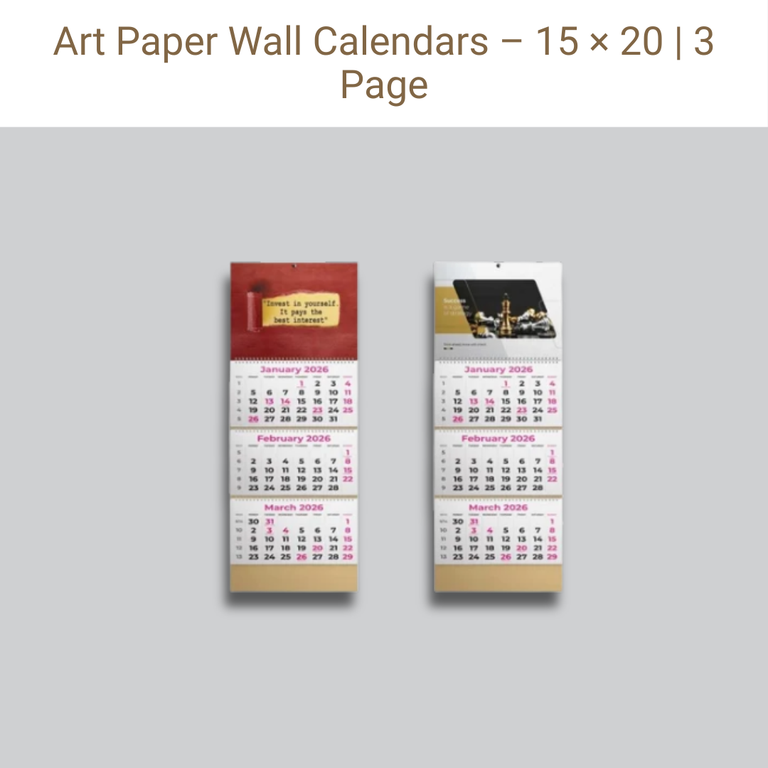 Picture of Art Paper Wall Calendar – 130 GSM – 15×20 in – Full Page – 3 Pages