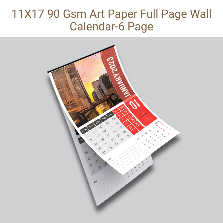 Picture of Art Paper Wall Calendar – 90 GSM – 11×17 in – Full Page – 6 Pages