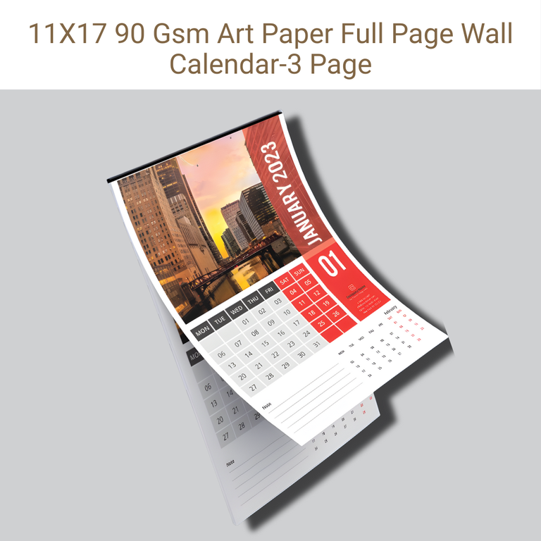 Picture of Art Paper Wall Calendar – 90 GSM – 11×17 in – Full Page – 3 Pages