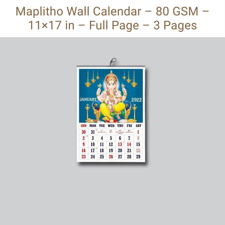 Picture of Maplitho Wall Calendar – 80 GSM – 11×17 in – Full Page – 3 Pages